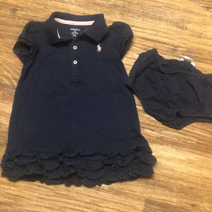 18 mo Polo Navy Blue Ruffled Dress w/ Light Pink